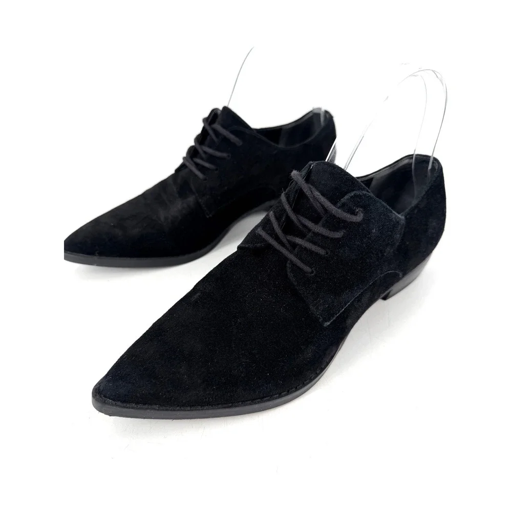 Marc Jacobs Finna Oxford Women Black Suede Leather Pointed Toe Dark Academia 7.5